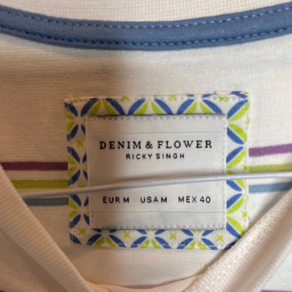 NEW Denim & Flower Men's Sz Medium Retro Stripe Crewneck 100% Cotton T-Shirt - Picture 2 of 11